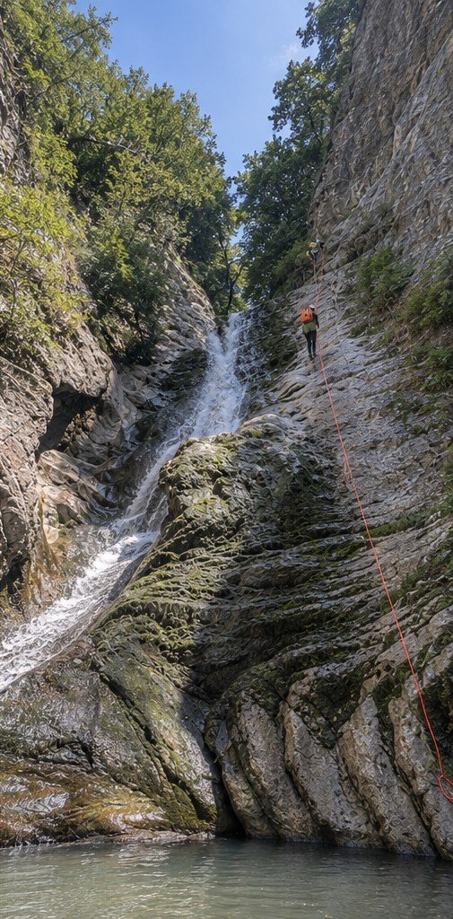 Rappel le long d'une cascade du Chinaillon